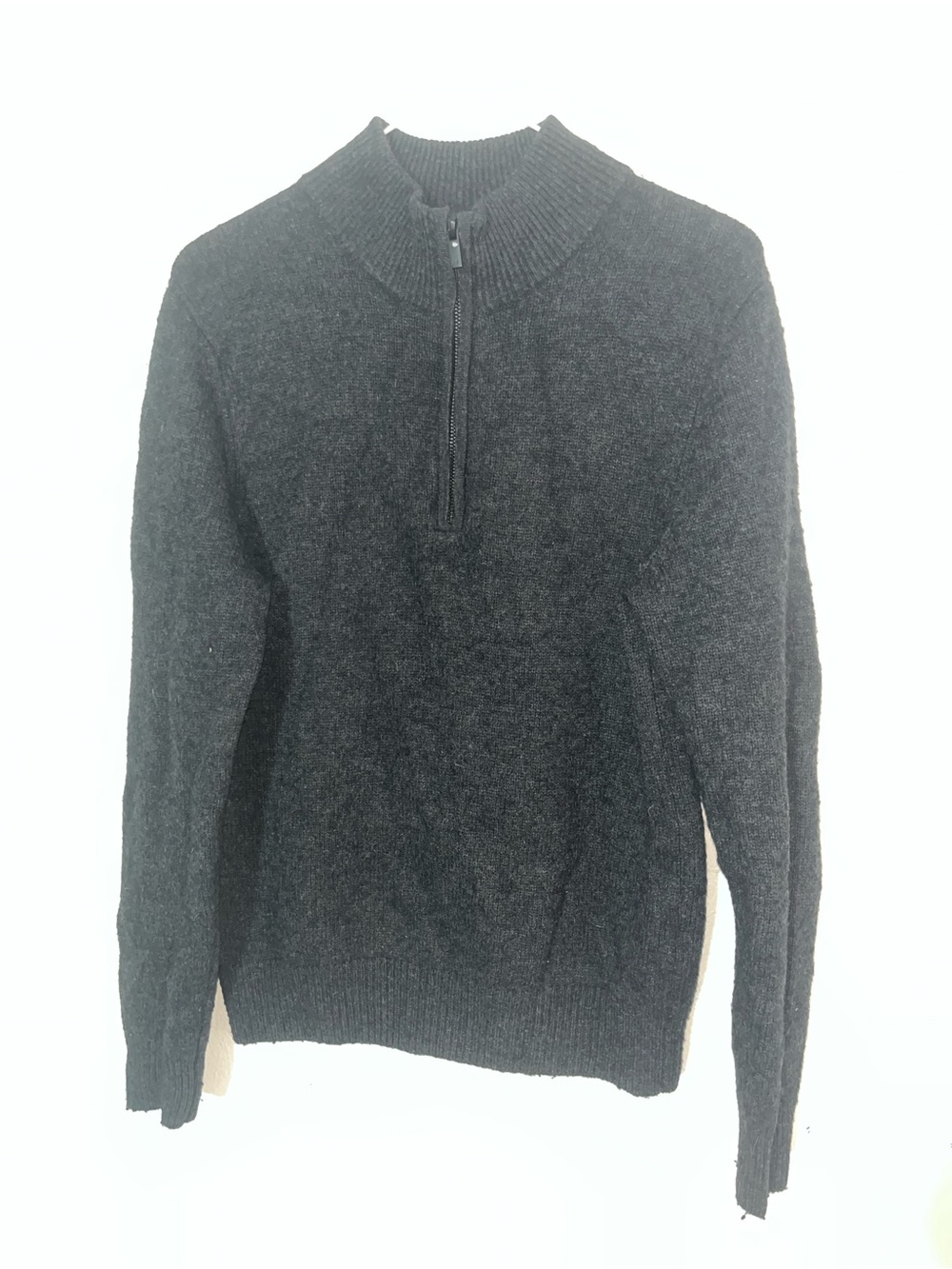 100% Wool & Cashmere NADAAM Charcoal Half-Zip Men's Mock Neck Pullover Sweater